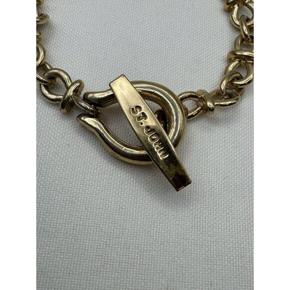 ST. JOHN Gold Tone Chain Link Toggle Bracelet Designer Statement Jewelry 8” - Picture 6 of 6